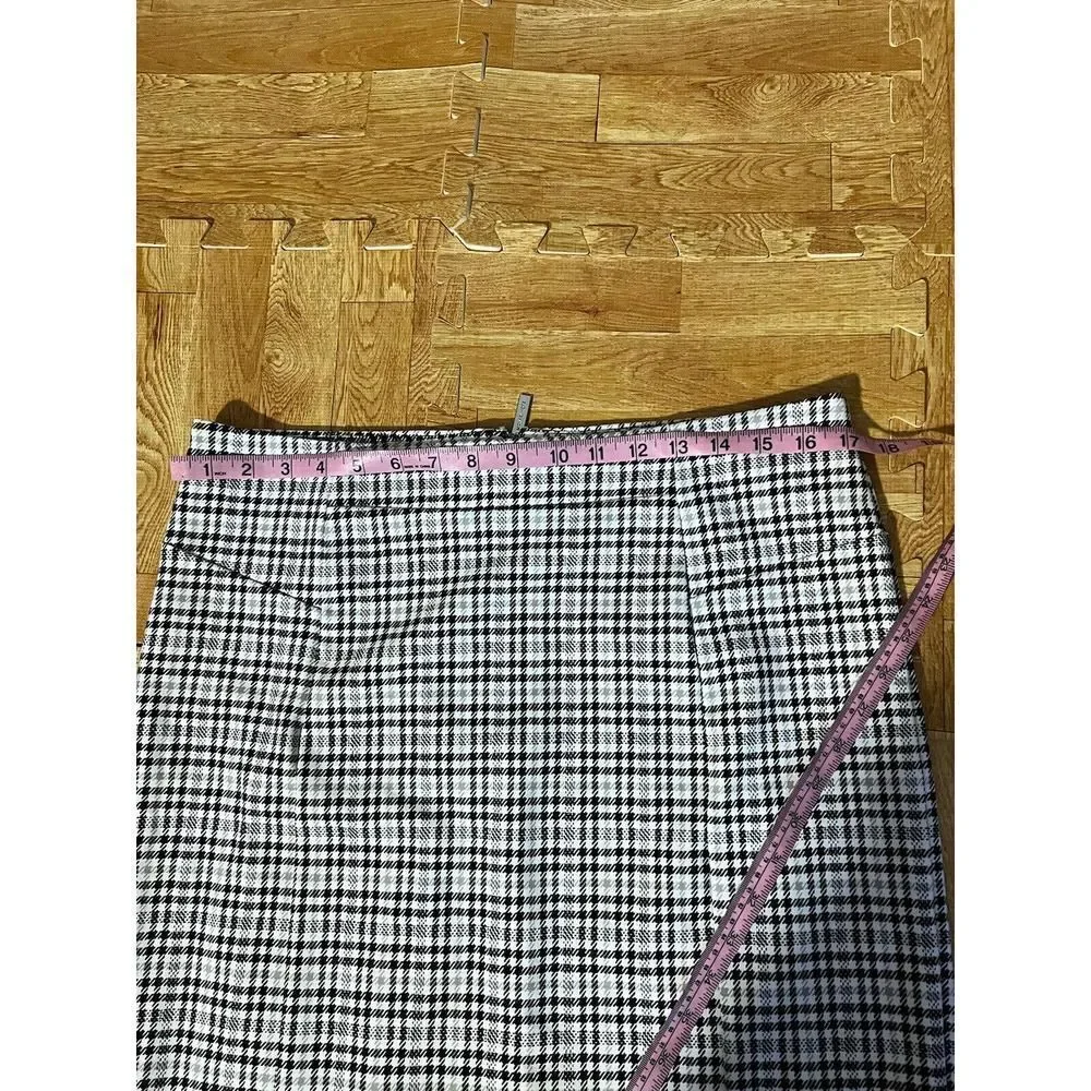 Michael Kors Lined A Line Skirt Size L Large Black White Plaid Rear Zip Business